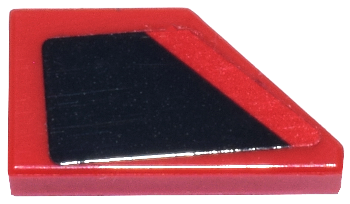 Lego Tile, Modified 1 x 2 Wedge Left with Black Panel Pattern (Sticker) - Set 77246 / Red