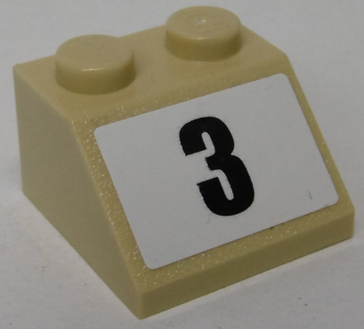 Lego Slope 45 2 x 2 with Black Number 3 on White Background Pattern (Sticker) - Set 8864