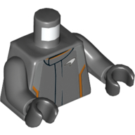 Lego Torso Racing Jacket, Orange Trim Print, Dark Bluish Gray Arms, Black Hands / Dark Bluish Gray