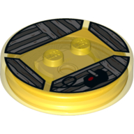 Lego Function Brick Round 4 x 4 x 2/3 with 2 Studs and Video Game Joystick and Wood Grain Print / Trans-Yellow