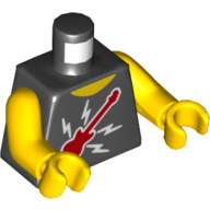 Lego Torso Vest, Red Guitar, Lightning Bolts Print, Yellow Arms and Hands / Black