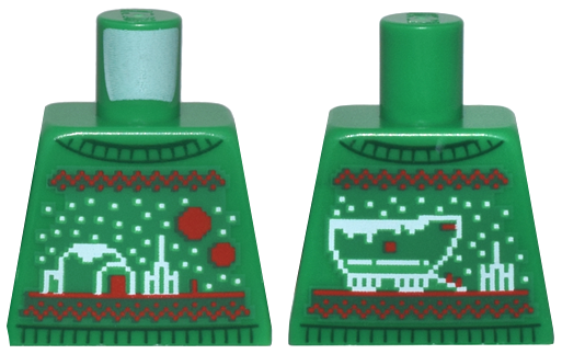 Lego Torso Knit Fair Isle Holiday Sweater with White and Red SW Tatooine Scenes Pattern / Green