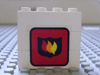 Lego Stickered Assembly 4 x 1 x 3 with Fire Logo Badge Pattern (Sticker) - Set 6571