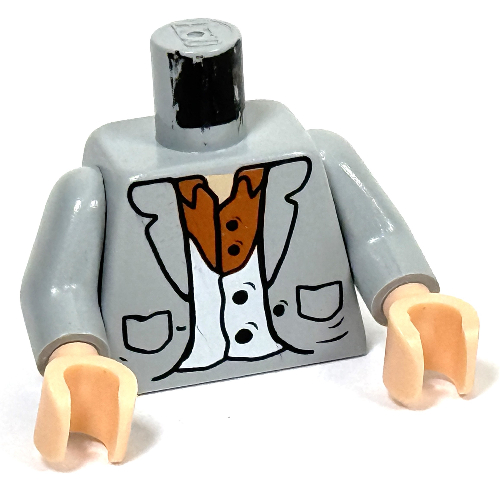 Lego Torso Suit Jacket with Pockets, Vest and Brown Shirt Print, Light Bluish Gray Arms, Light Nougat Hands