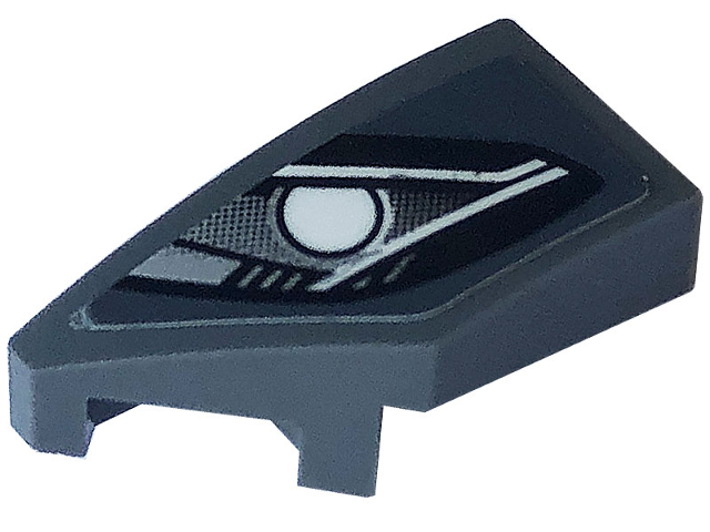 Lego Wedge 2 x 1 x 2/3 Left with Silver Car Headlight with Bulb Pattern (Sticker) - Set 76903 / Dark Bluish Gray