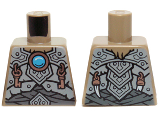 Lego Torso Light Bluish Gray Scaled Armor, Copper Key Pendants and Blue Round Jewel (Chi) Pattern / Dark Tan