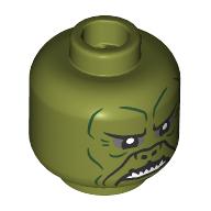 Lego Minifig Head Kithaba, Dark Green Lines, Dark Bluish grey Eyeshadow, Flat Nose, White Sharp Teeth