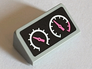 Lego Slope 30 1 x 2 x 2/3 with 2 White Gauges with Dark Pink Needles Pattern (Sticker) - Set 71016 / Light Bluish Gray