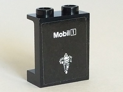 Lego Panel 1 x 2 x 2 with Side Supports - Hollow Studs with 'Mobil 1' and Michelin Man Logo Pattern (Sticker) - Set 75887