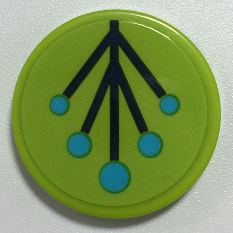Lego Tile, Round 2 x 2 with Bottom Stud Holder with Dark Blue Lines and Medium Azure Dots Branch with Leaves Pattern (Sticker) - Set 41252