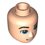 Lego Minidoll Head Male, Raised Right Eyebrow, Blue Eyes, Open Smile with Teeth Print / Light Nougat
