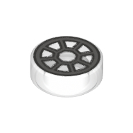 Lego Tile Round 1 x 1 with Dark Bluish Grey Cockpit Print / Trans-Clear