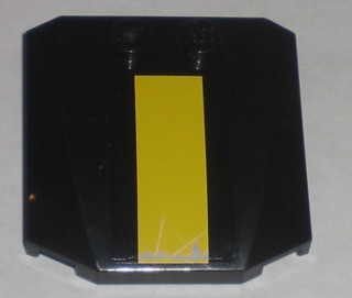 Lego Wedge 4 x 4 x 2/3 Triple Curved with Yellow Stripe and Damage Pattern (Sticker) - Set 5982 / Black
