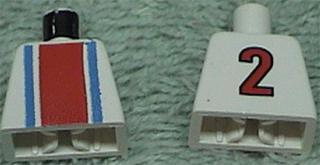 Lego Torso Soccer Vertical Red and Blue Stripes and Number 2 on Back Pattern / White