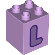 Lego Duplo Brick 2 x 2 x 2 with Medium Lavender 'L' Print
