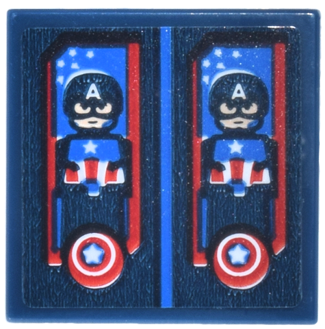 Lego Tile 2 x 2 with Toy Boxes with Captain America, Dark Blue Helmet, White Letter A and Red Shield and Star Pattern (Sticker) - Set 43302