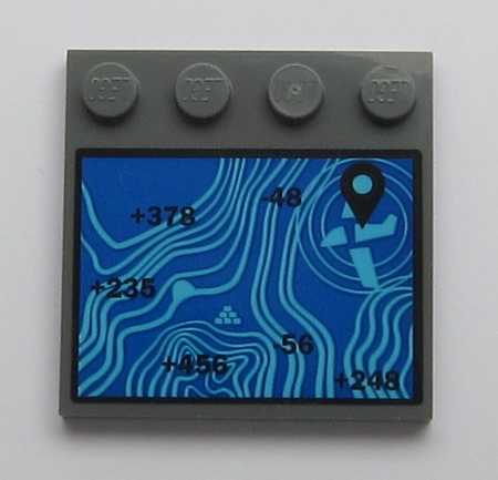 Lego Tile, Modified 4 x 4 with Studs on Edge with Blue Altitude Profile with Black Numbers and Plane Position Marker Pattern (Sticker) (Undetermined Type)