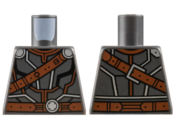 Lego Torso Armor with Reddish Brown and Silver Trim Lines, Belt with Circle Buckle, Shoulder Strap Pattern / Pearl Dark Gray