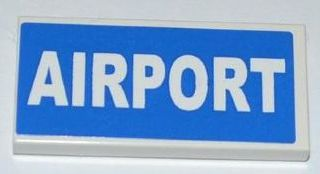 Lego Tile 2 x 4 with White 'AIRPORT' on Blue Background Pattern (Sticker) - Set 3182 / White