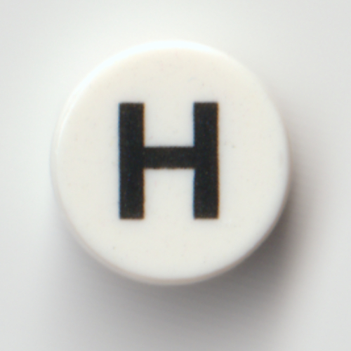 Lego Tile Round 1 x 1 with Black 'H' print
