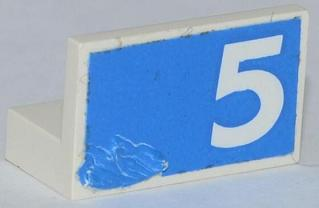 Lego Panel 1 x 2 x 1 with White Number 5 on Blue Background Pattern Model Left Side (Sticker) - Set 1750