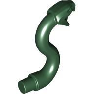 Lego Animal, Snake Head with Open Mouth, Fangs and Curved Neck with Bar / Dark Green