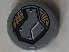 Lego Tile, Round 2 x 2 with Bottom Stud Holder with Light Bluish Gray Panel on Gold Decorative Background Pattern Model Left Side (Sticker) - Set 76099 / Light Bluish Gray
