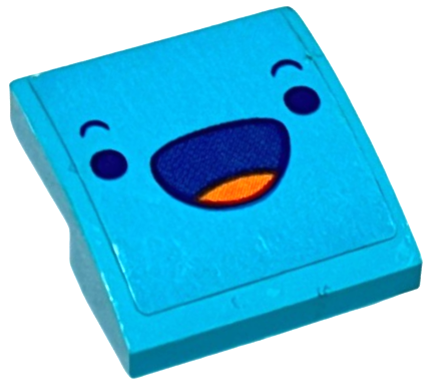 Lego Slope, Curved 2 x 2 x 2/3 with Happy Face with Dark Blue Eyes, Eyebrows and Open Mouth with Red Tongue Pattern (Sticker) - Set 40225