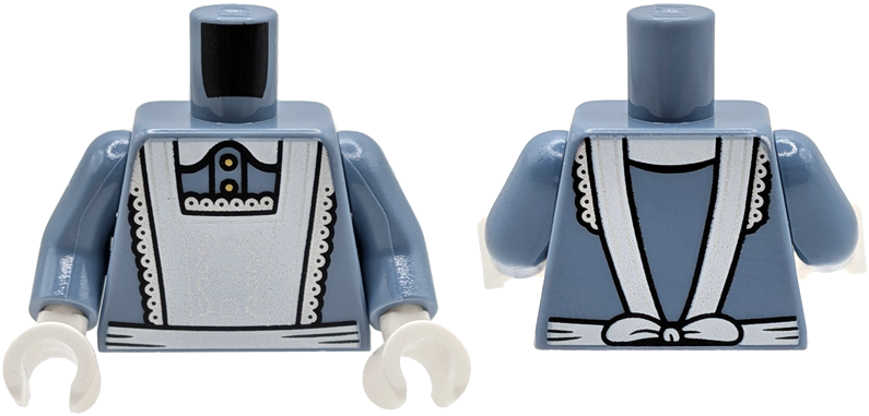 Lego Torso Shirt with Yellow Buttons, White Apron and Collar Pattern / Sand Blue Arms / White Hands