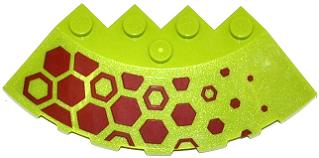 Lego Brick, Round Corner 6 x 6 with Slope 33 Edge, Facet Cutout with Dark Red Hexagons Pattern Left (Sticker) - Set 70708