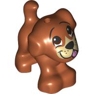 Lego Animal, Dog, Small Standing with Tan Face, Dark Brown Eyes, Offset White, Bright Pink Tongue Print / Dark Orange