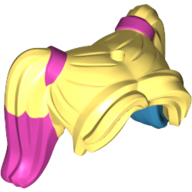 Lego Hair Pigtails High, Long Bangs, Hole on Top, Hair Ties with Dark Pink Bands, Dark Azure Print / Bright Light Yellow