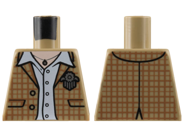 Lego Torso Open Jacket, Medium Nougat Plaid, White Shirt, Silver Medal, Light Nougat Neck with Necklace Pattern / Dark Tan