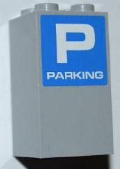 Lego Brick 2 x 2 x 3 with White Letter P and 'PARKING' on Blue Background Pattern (Sticker) - Set 8186