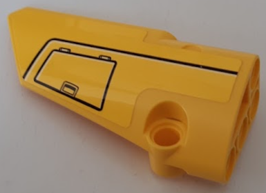 Lego Technic, Panel Fairing # 3 Small Smooth Long, Side A with Hatch with Handle and Black Line Pattern (Sticker) - Set 42121 / Yellow