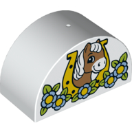 Lego Duplo Brick 2 x 4 x 2 Curved Top with Horse Head Looking Left in Flowers Print / White