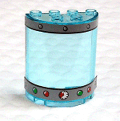 Lego Cylinder Half 2 x 4 x 4 with Gauge, Rivets and 4 Lights Pattern (Stickers) - Set 4981 / Trans-Light Blue