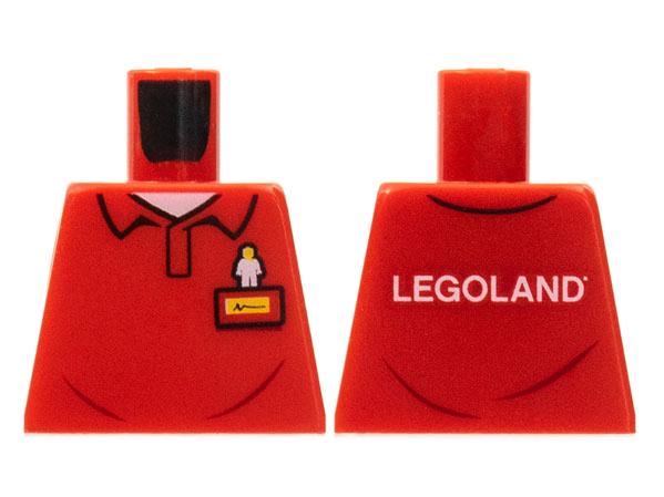 Lego Torso Polo Shirt with White Minifigure Emblem, Yellow Name Tag and 'LEGOLAND' on Back Pattern / Red