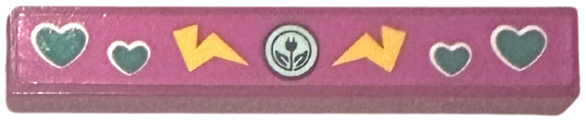 Lego Tile 1 x 6 with Dark Turquoise Hearts, Yellow Lightning Bolts and Light Aqua Electric Vehicle Badge Pattern (Sticker) - Set 41681 / Magenta
