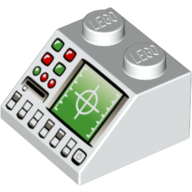 Lego Brick Sloped 45° 2 x 2 with Green Radar, Green/Red Buttons and Disk Slot Print / White