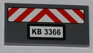 Lego Tile 2 x 4 with Red and White Danger Stripes and 'KB 3366' Pattern (Sticker) - Set 3366