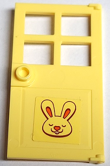 Lego Door 1 x 4 x 6 with 4 Panes and Stud Handle with Bunny / Rabbit Head Pattern (Sticker) - Set 40449 / Bright Light Yellow