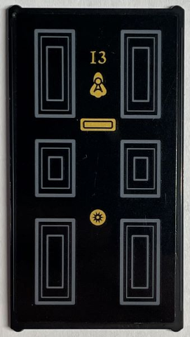 Lego Glass for Window 1 x 4 x 6 with Gold Number 13, Knocker, Letterbox and Dark Bluish Gray Panels Pattern (Sticker) - Set 76408 / Black