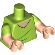 Lego Torso, Dual Molded Arms, V Neck Shirt Print, Lime Sleeves Pattern, Light Nougat Arms and Hands