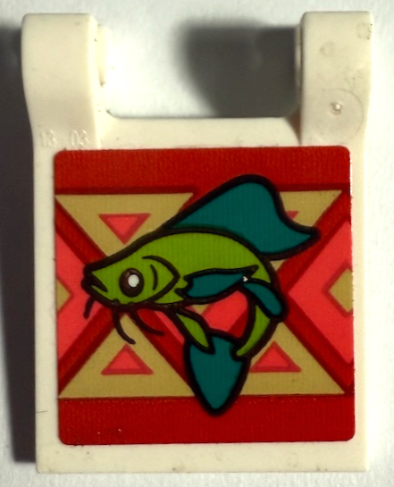 Lego Flag 2 x 2 Square with Flat Edge with Lime and Dark Turquoise Fish on Magenta, Coral and Tan Background Pattern (Sticker) - Set 43185