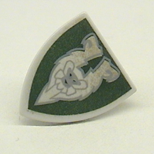 Lego Shield Triangular with Dark Green and Gold Rascus Monkey Print / Very Light Bluish Gray