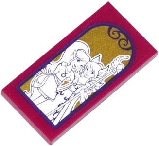 Lego Tile 2 x 4 with 2 Elves Portrait Pattern (Sticker) - Set 41078 / Magenta