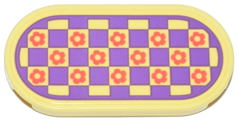 Lego Tile, Round 2 x 4 Oval with Rug with Coral Flowers and Medium Lavender Checkered Pattern (Sticker) - Set 42647
