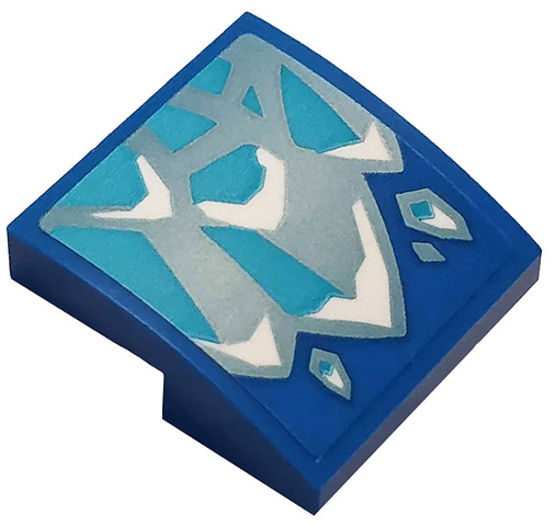Lego Slope, Curved 2 x 2 x 2/3 with Ice Pattern Side B (Sticker) - Set 70667 / Blue