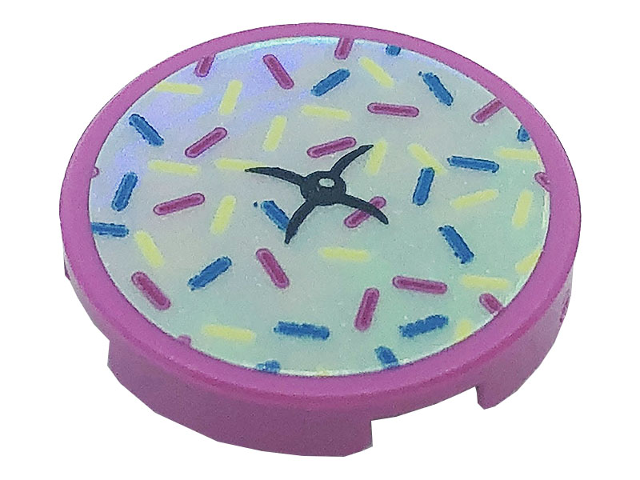 Lego Tile, Round 2 x 2 with Bottom Stud Holder with Cushion and Black Button Pattern (Sticker) - Set 41366 / Dark Pink